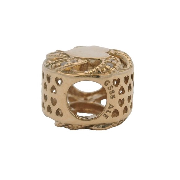 Pandora 14kt Yellow Gold CZ Cubic Zirconia Ribbon Heart Spacer Slider Charm - Picture 3 of 5